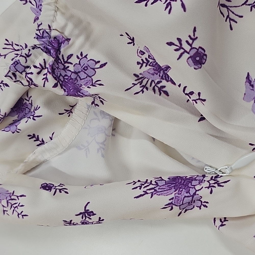Floral Purple & White Milk Maid Style Dress Corset & Front Front Slit Size L - Picture 6 of 11
